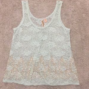 Adorable Mint Green Lacey Tank Gold Detail Large